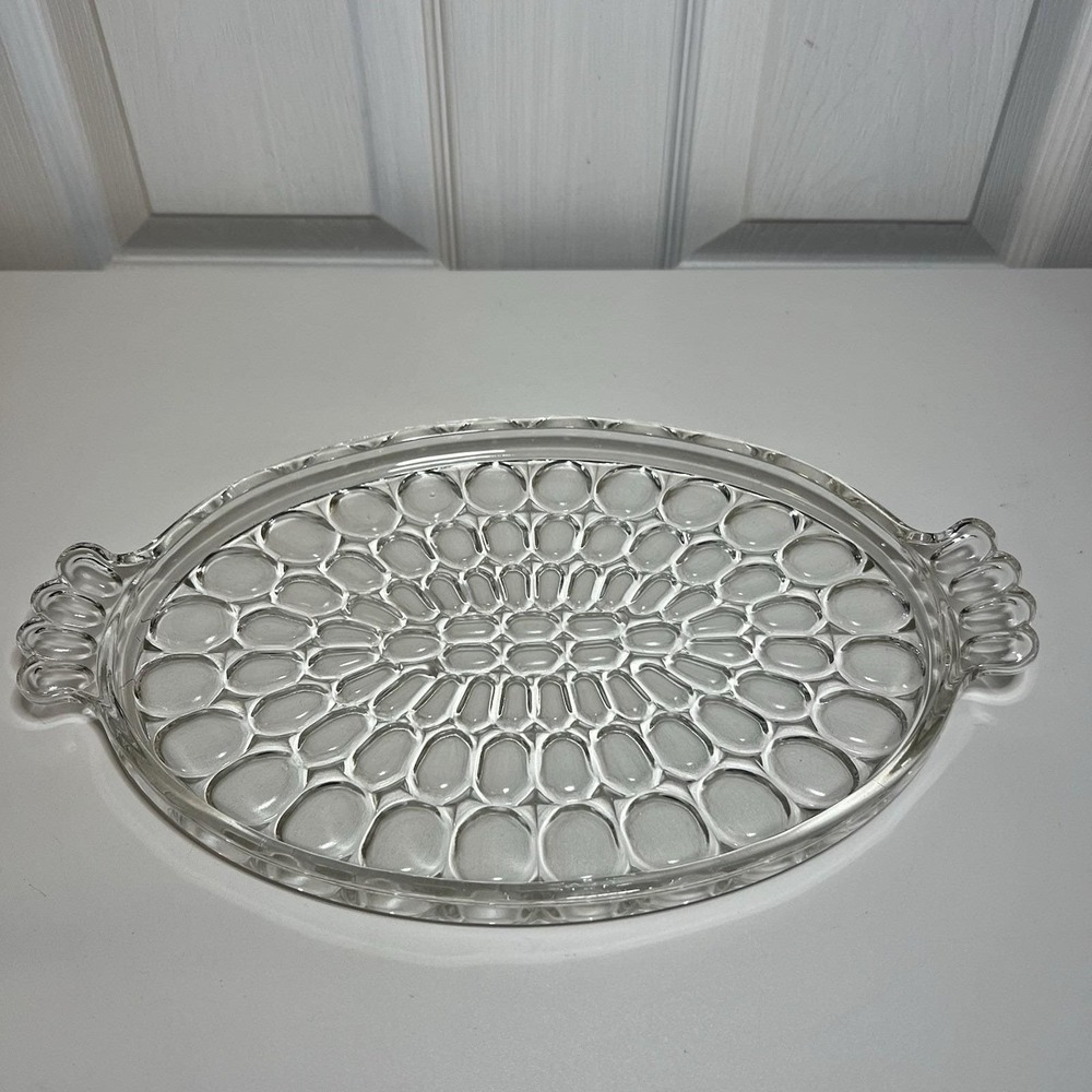 Jeanette Handled‎ Tray Pressed Glass In Thumbprint Pattern